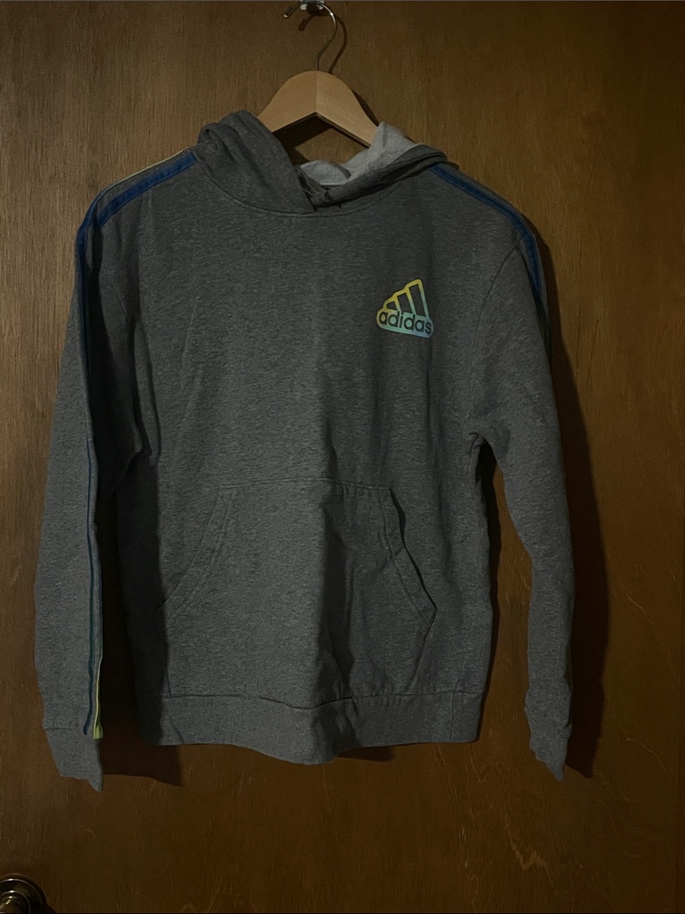 Boy’s adidas Gray Pullover Hoodie with Blue Stripe Accents